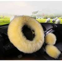 Hot Sale Long Fur Plush Steering Wheel Cover Wool Sheepskin Winter Warm Car Soft cover