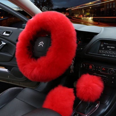 Fur Steering Wheel Cover Real Wool Factory Wholesale Fluffy Fur Fuzzy Winter Display Vehicle